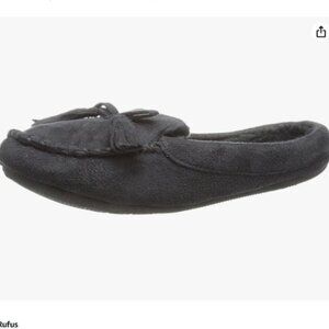 NEW Isotoner Women's Woodlands Hoodback Moccasin with Fur, Black, SM 5-6